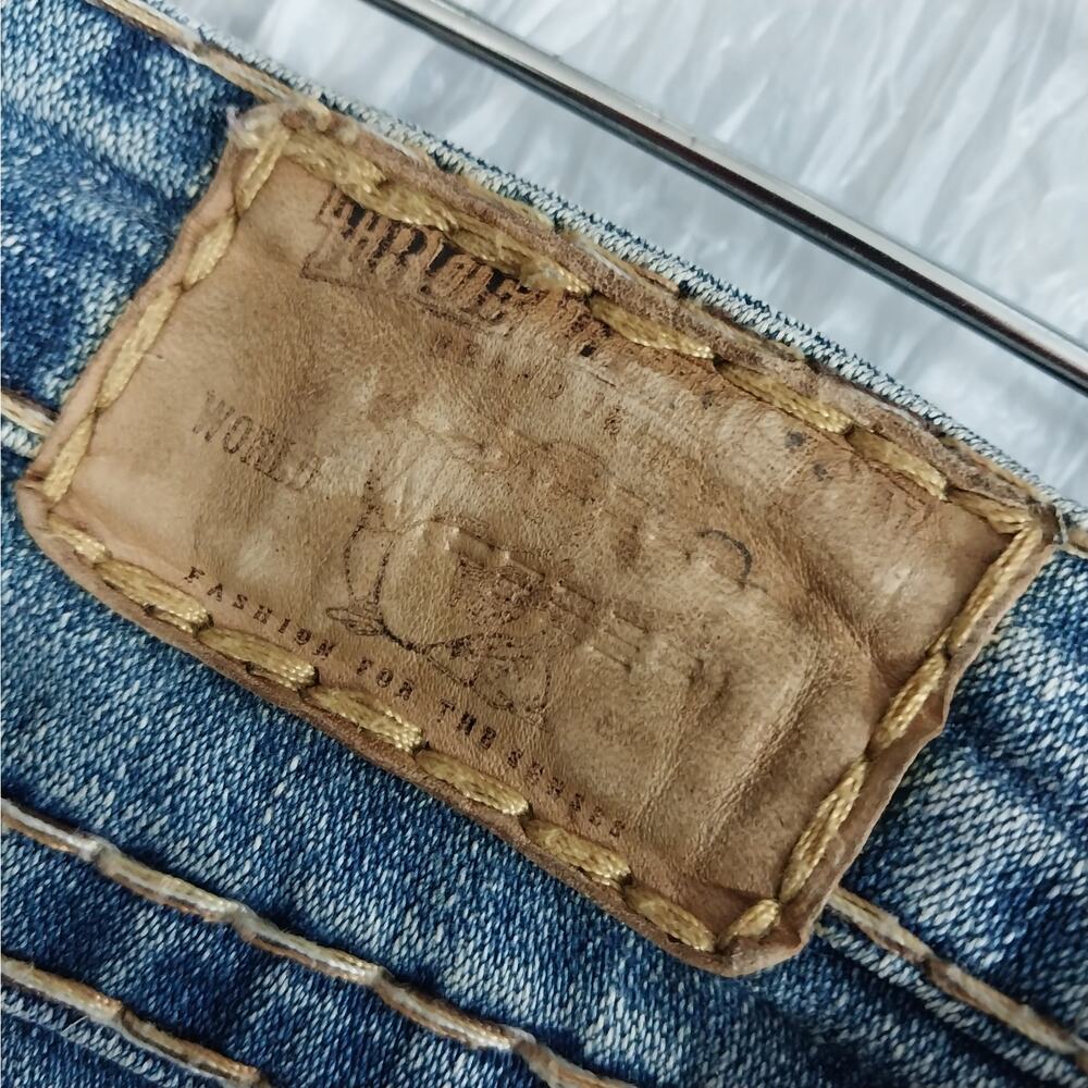 TRUE RELIGION! AWESOME BLUE FADE DENIM, CONTRAST STITCH FLAP POCKET JEANS!SZ 4/6 - Picture 11 of 16